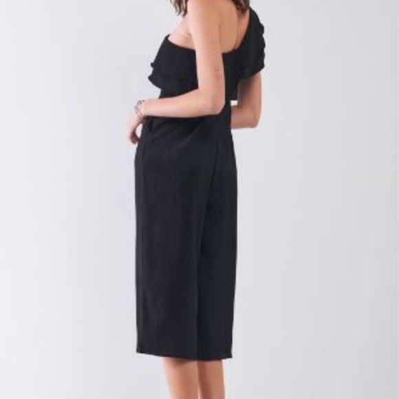 #151 One Shoulder Ruffle Detail Wide Leg Midi Jumpsuit - Picture 2 of 4
